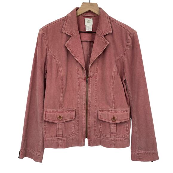 Garnet Hill Corduroy Jacket Blazer Pink Cotton Collared Utility Womens Small - Picture 1 of 7